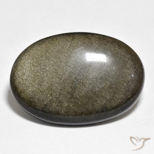 25.40ct 天然 黑色带金色光泽 黑曜石, 椭圆形, 不透明
