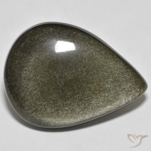 23.49ct 天然 黑色带金色光泽 黑曜石, 梨形, 不透明