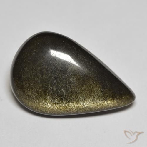 11.01ct 天然 黑色带金色光泽 黑曜石, 梨形, 不透明