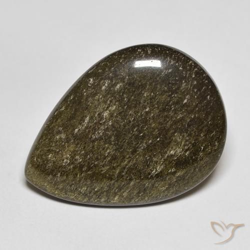 11.74ct 天然 黑色带金色光泽 黑曜石, 梨形, 不透明