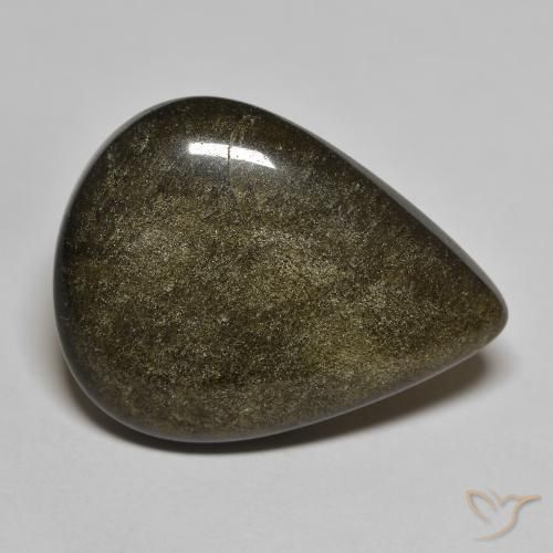 21.20ct 天然 黑色带金色光泽 黑曜石, 梨形, 不透明