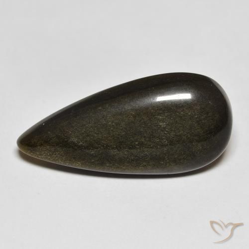 12.77ct 天然 黑色带金色光泽 黑曜石, 梨形, 不透明