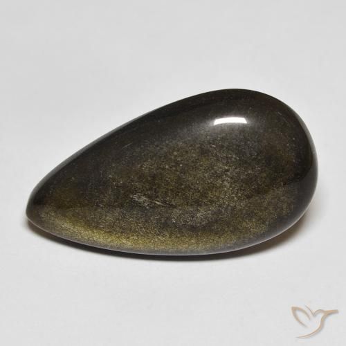 15.65ct 天然 黑色带金色光泽 黑曜石, 梨形, 不透明