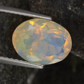 1.86克拉天然黄色欧泊，椭圆形切割，10.7×8毫米，透明