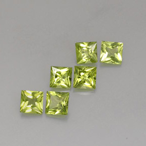 天然绿色橄榄石，方形，5×5毫米，VS