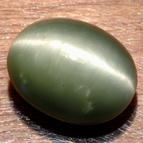 8.58克拉天然绿色Quartz Cat's Eye，椭圆形切割，13.5×10.7毫米，不透明