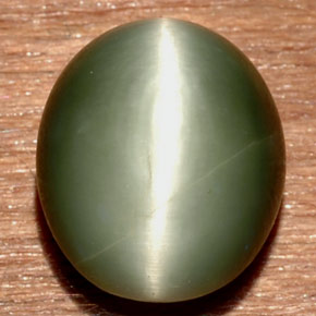 7.32克拉天然绿色Quartz Cat's Eye，椭圆形切割，13×10.9毫米，不透明