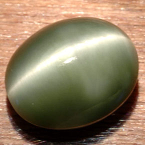 7.54克拉天然绿色石英猫眼，椭圆形切割，12.9×10.7毫米，不透明