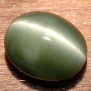 7.54克拉天然绿色石英猫眼，椭圆形切割，12.9×10.7毫米，不透明
