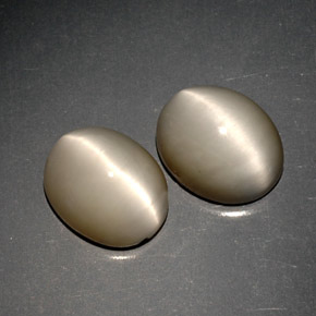 天然灰色Quartz Cat's Eye，椭圆形切割，10.1×8.2毫米，不透明