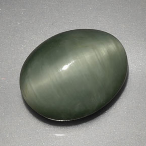3.91克拉天然绿色Quartz Cat's Eye，椭圆形切割，11×8.8毫米，不透明