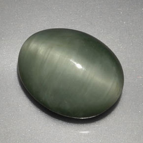 3.91克拉天然绿色Quartz Cat's Eye，椭圆形切割，11×8.8毫米，不透明