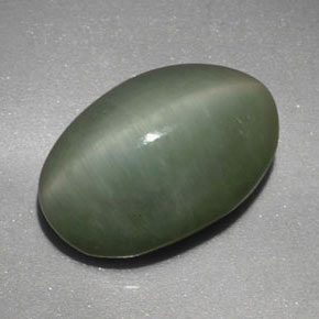 4.77克拉天然绿色Quartz Cat's Eye，椭圆形切割，12.4×8.3毫米，不透明