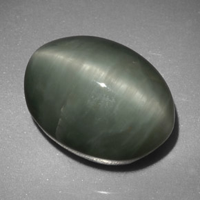 8.45克拉天然绿色Quartz Cat's Eye，椭圆形切割，13.4×10.3毫米，不透明