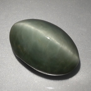 6.45克拉天然绿色Quartz Cat's Eye，椭圆形切割，13.4×8.8毫米，不透明