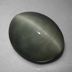 6.16克拉天然绿色Quartz Cat's Eye，椭圆形切割，12.9×10.1毫米，不透明