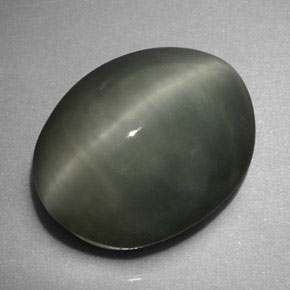 6.16克拉天然绿色Quartz Cat's Eye，椭圆形切割，12.9×10.1毫米，不透明