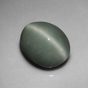 6.01克拉天然绿色Quartz Cat's Eye，椭圆形切割，11.6×9.6毫米，不透明