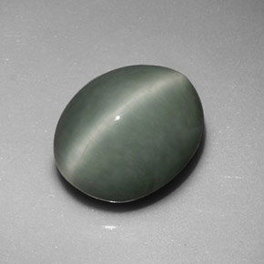 6.01克拉天然绿色Quartz Cat's Eye，椭圆形切割，11.6×9.6毫米，不透明