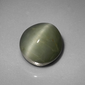 5.45克拉天然绿色Quartz Cat's Eye，椭圆形切割，9.9×9.7毫米，不透明