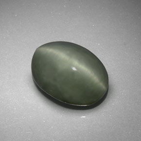 6.41克拉天然绿色Quartz Cat's Eye，椭圆形切割，13.2×9.7毫米，不透明