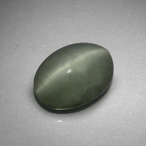 6.41克拉天然绿色Quartz Cat's Eye，椭圆形切割，13.2×9.7毫米，不透明