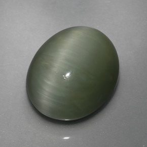 3.64克拉天然绿色Quartz Cat's Eye，椭圆形切割，10.2×8.5毫米，不透明