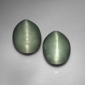 天然绿色Quartz Cat's Eye，椭圆形切割，13×10.3毫米，不透明
