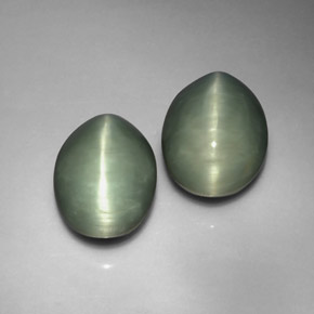 天然绿色Quartz Cat's Eye，椭圆形切割，13×10.3毫米，不透明