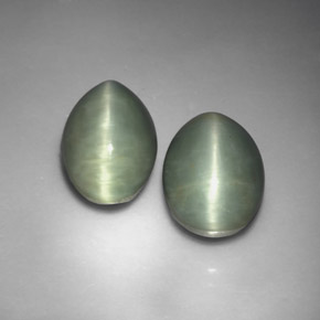 天然绿色Quartz Cat's Eye，椭圆形切割，12.7×8.9毫米，不透明