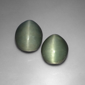天然绿色Quartz Cat's Eye，椭圆形切割，12×9.7毫米，不透明