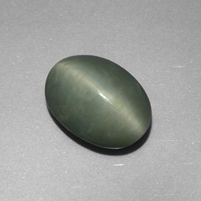 4.48克拉天然绿色Quartz Cat's Eye，椭圆形切割，11.9×8.7毫米，不透明