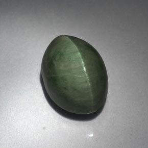 5.53克拉天然绿色Quartz Cat's Eye，椭圆形切割，11.9×8.5毫米，不透明
