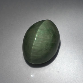 5.53克拉天然绿色Quartz Cat's Eye，椭圆形切割，11.9×8.5毫米，不透明
