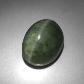7.21克拉天然绿色Quartz Cat's Eye，椭圆形切割，12.2×9.1毫米，不透明