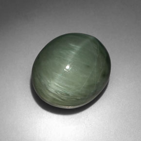 6.35克拉天然绿色石英猫眼，椭圆形切割，12.3×10.5毫米，不透明