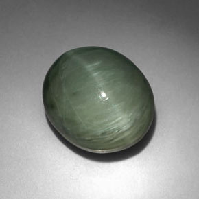 6.35克拉天然绿色石英猫眼，椭圆形切割，12.3×10.5毫米，不透明