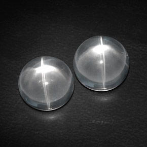 天然白色Quartz Cat's Eye，圆形切割，11.10毫米，透明