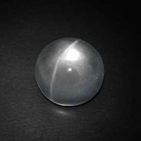 9.06克拉天然白色Quartz Cat's Eye，圆形切割，12.97毫米，透明
