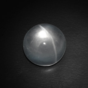 9.06克拉天然白色Quartz Cat's Eye，圆形切割，12.97毫米，透明
