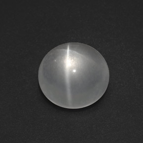 7.54克拉天然白色Quartz Cat's Eye，圆形切割，12.35毫米，透明