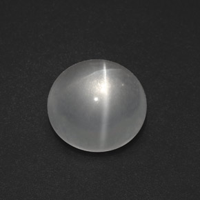 7.54克拉天然白色Quartz Cat's Eye，圆形切割，12.35毫米，透明
