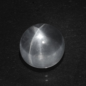 6.95克拉天然白色Quartz Cat's Eye，圆形切割，11.16毫米，透明