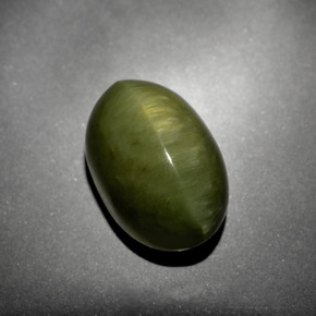 10.21克拉天然绿色Quartz Cat's Eye，椭圆形切割，14.4×9.3毫米，不透明