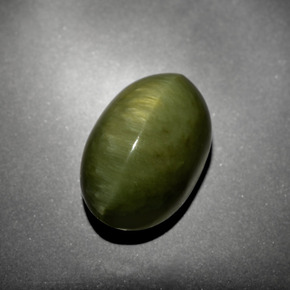 10.21克拉天然绿色Quartz Cat's Eye，椭圆形切割，14.4×9.3毫米，不透明