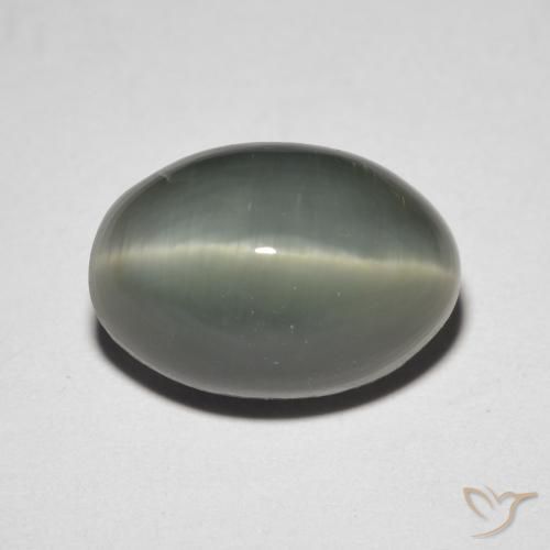 4.76ct 天然 绿灰色 石英猫眼, 椭圆形, 不透明