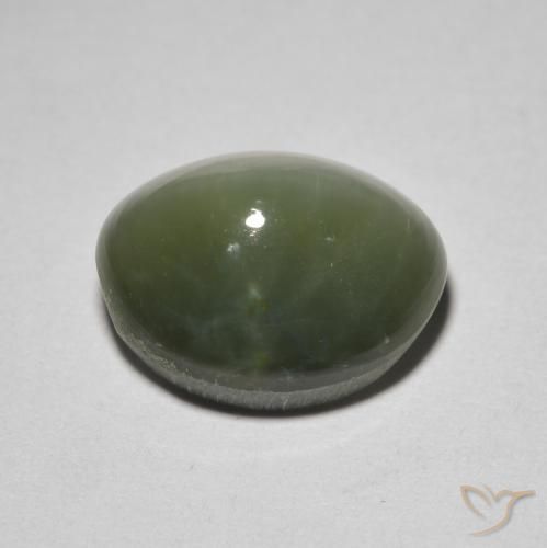 5.26克拉天然绿色Quartz Cat's Eye，椭圆形切割，11.6×9.4毫米，不透明
