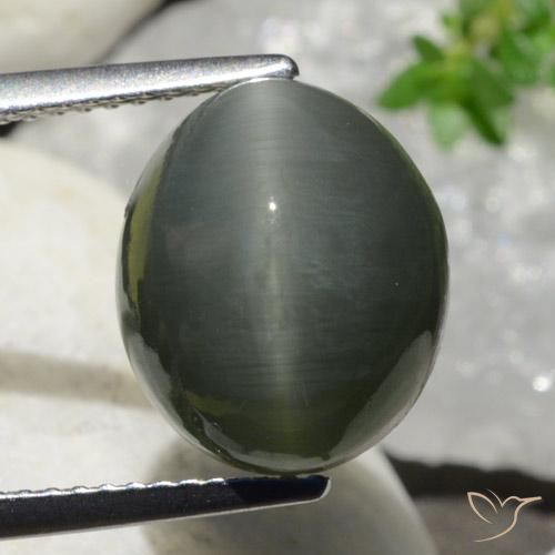 7.47ct 天然 深灰色 石英猫眼, 椭圆形, 不透明