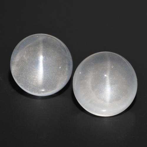 13.12天然白色Quartz Cat's Eye，圆形切割，11.24毫米，透明