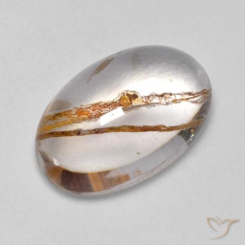12.65ct 天然 彩色 石英与白铁矿, 椭圆形, 透明